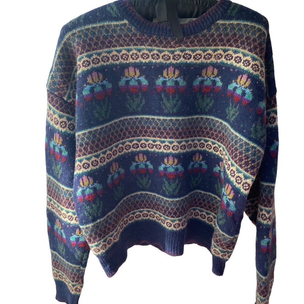 Robert Scott Ltd. Fair Isle Sweater Crew Neck Vintage 100% Wool Size 40 EUC